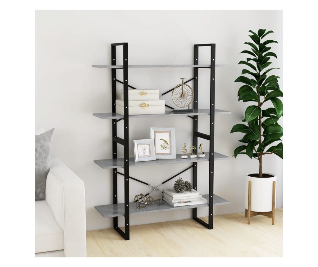 négyszintes betonszürke forgácslap könyvszekrény 100x30x140 cm - 4