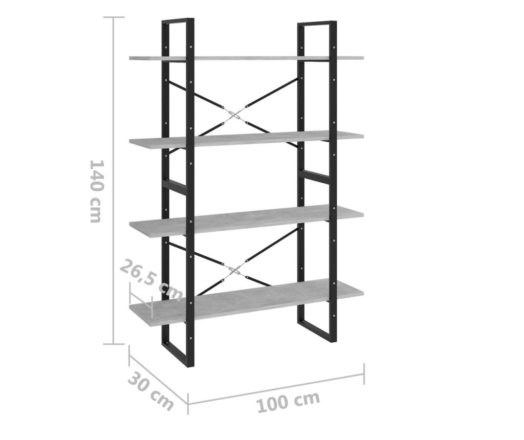 négyszintes betonszürke forgácslap könyvszekrény 100x30x140 cm - 11