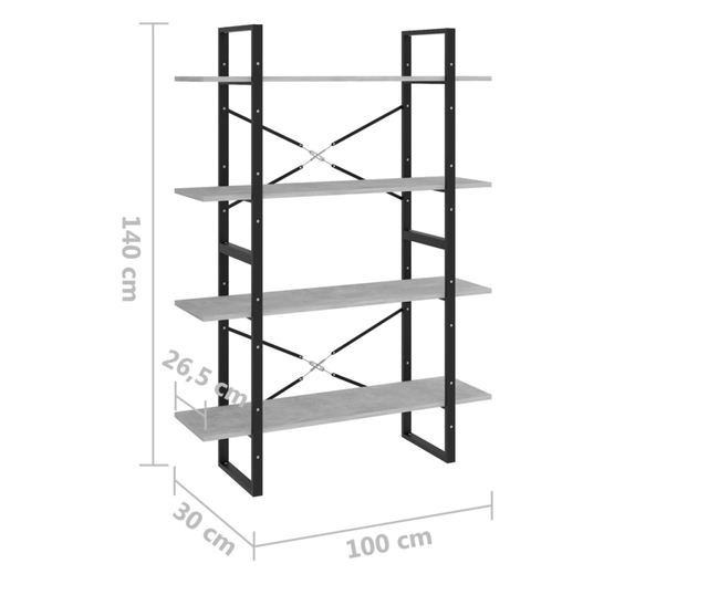 négyszintes betonszürke forgácslap könyvszekrény 100x30x140 cm