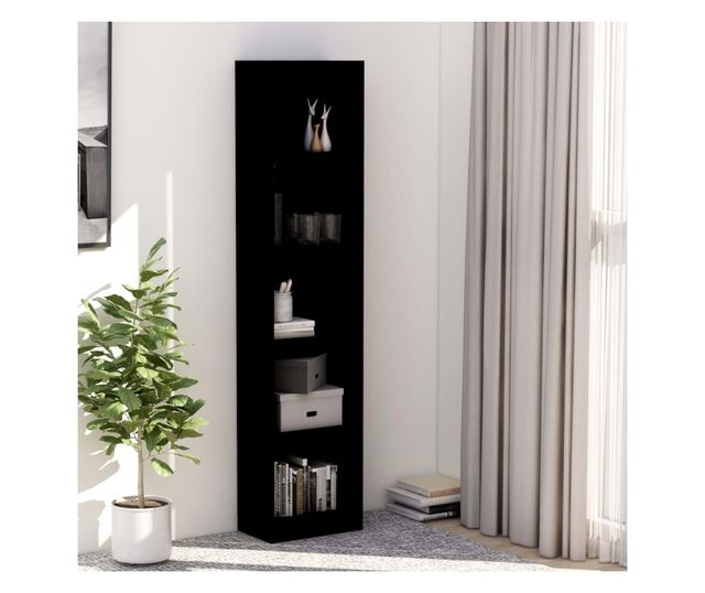 5-szintes fekete forgácslap könyvszekrény 40 x 24 x 175 cm