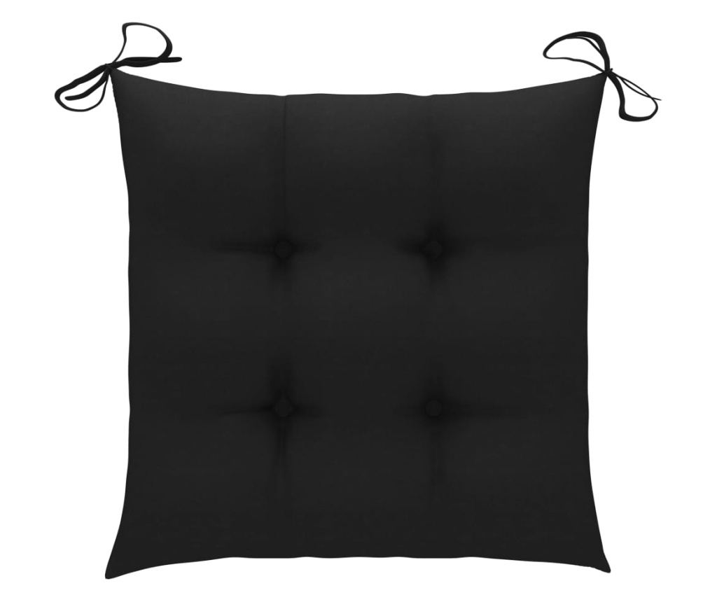 Градински столове с възглавници, 3 бр., Черен, Масивно дърво тиково дърво - 4