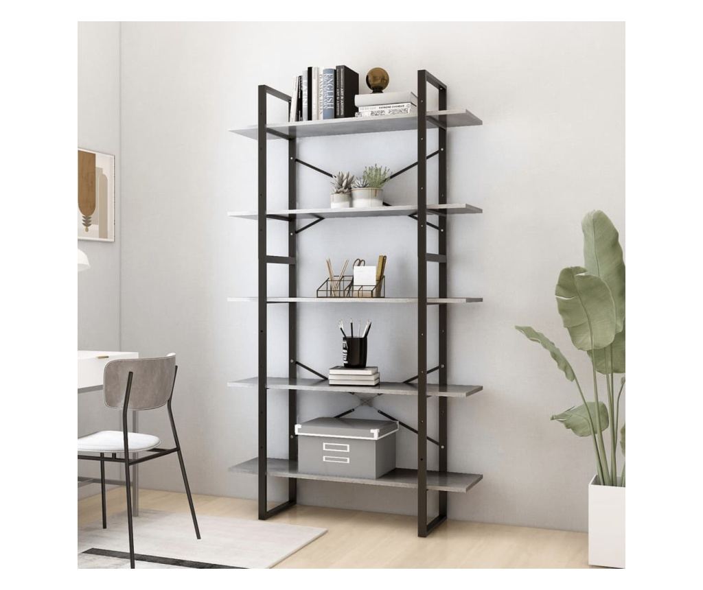 5 szintes betonszürke forgácslap könyvszekrény 100x30x175 cm - 2