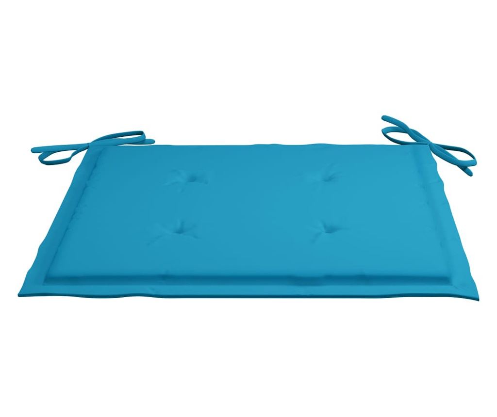 Градински столове със сини възглавници, 4 бр., Масивно дърво тиково дърво - 9