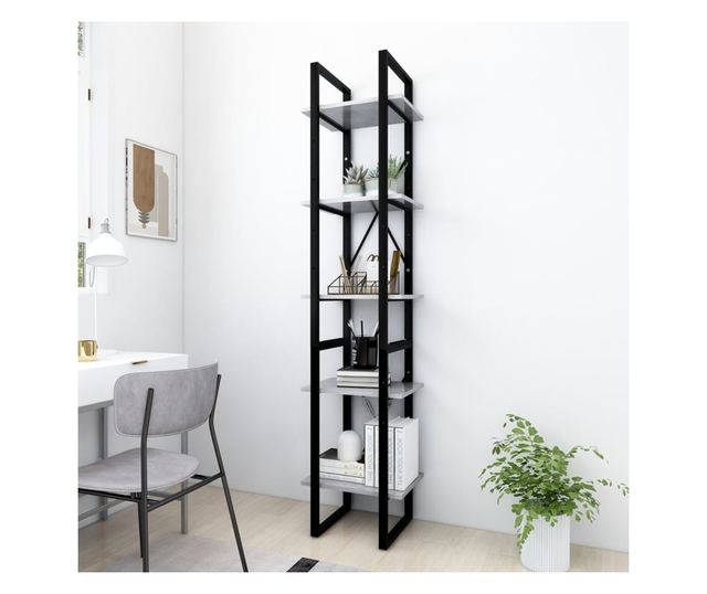 ötszintes betonszürke forgácslap könyvszekrény 40 x 30 x 175 cm