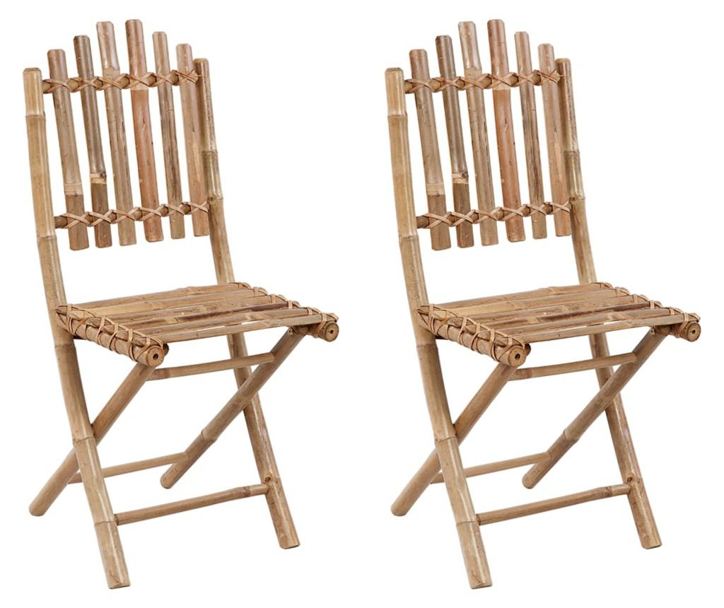 Градински сгъваеми столове, 2 бр., с възглавници, бамбук - 2