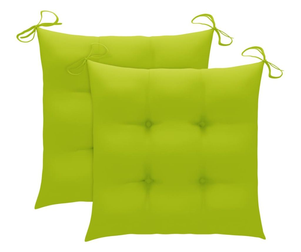 Градински столове с яркозелени възглавници, 2 бр., Масивно тиково дърво - 7