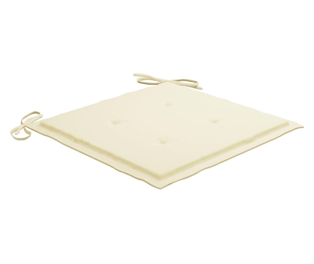 Градински столове с кремави възглавници, 3 бр., Масивно тиково дърво - 7