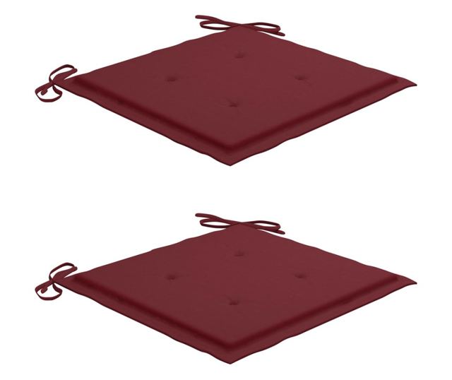 Градински столове с бордо възглавници, 2 бр., Масивно тиково дърво