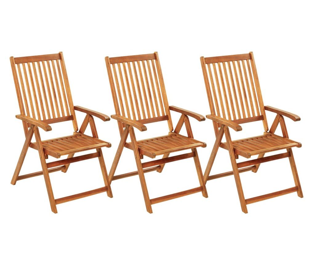Сгъваеми градински столове с възглавници, 3 бр., Масивна акациева дървесина - 2