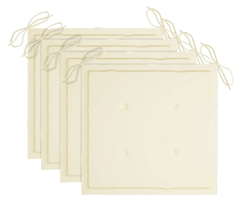 Градински столове с кремави възглавници, 3 бр., Масивно тиково дърво - 6