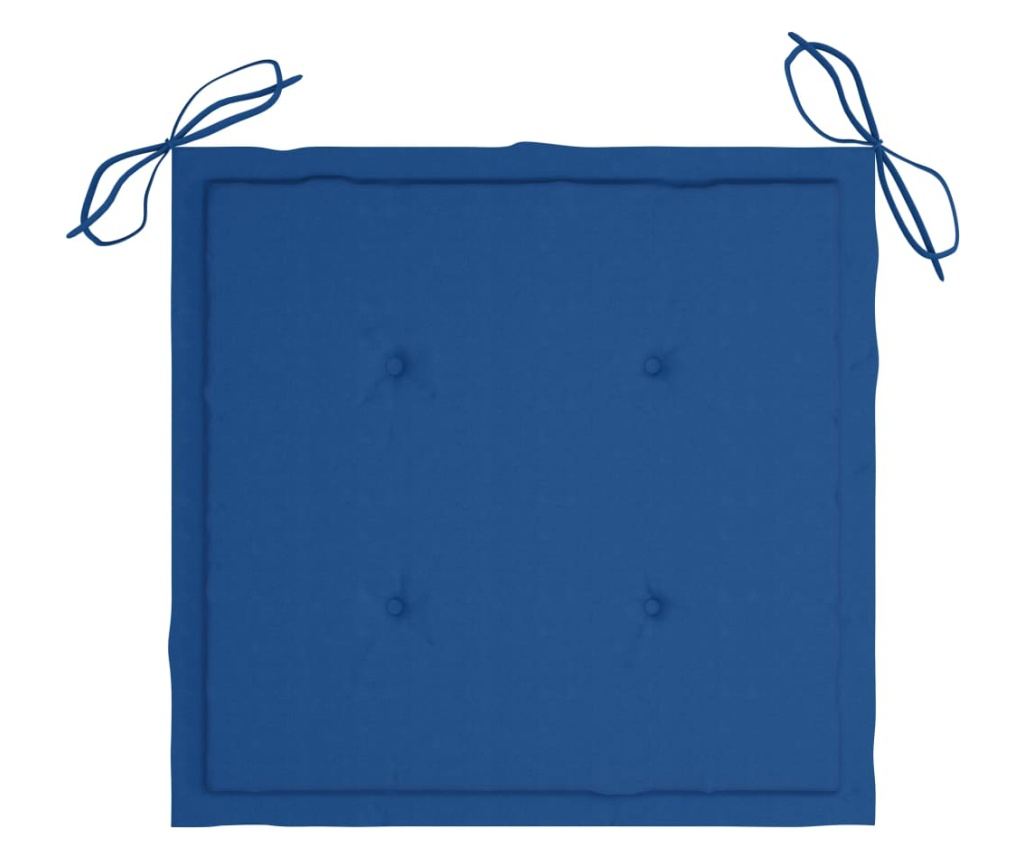 Градински столове с кралско сини възглавници, 4 бр., Масивно дърво тиково дърво - 7