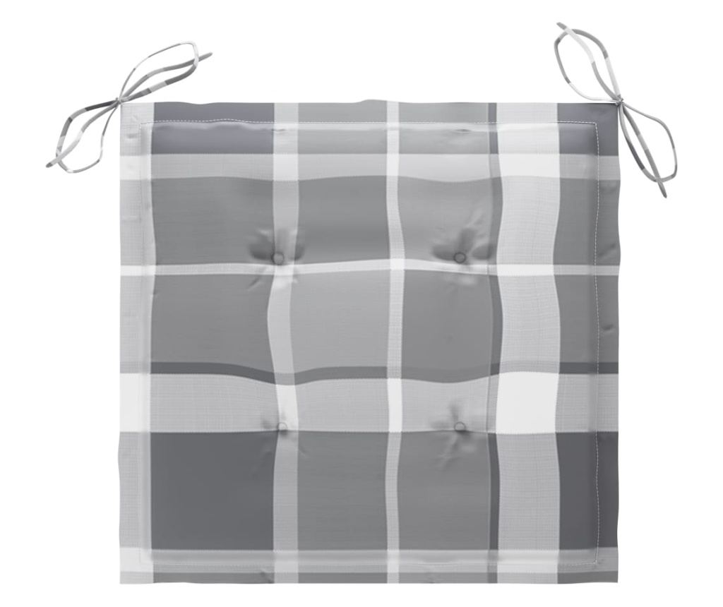 Градински столове, сиви карирани възглавници, 2 бр., Масивно тиково дърво - 6