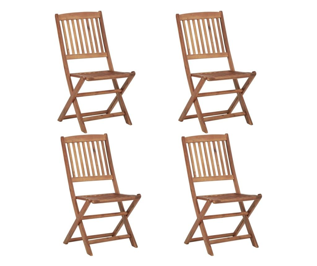 Сгъваеми градински столове с възглавнички, 4 бр., масивно акациево дърво - 2