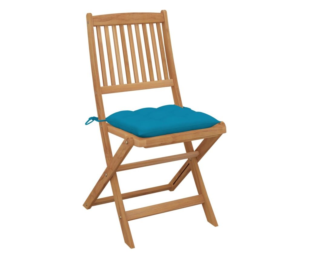 Сгъваеми градински столове с възглавнички, 4 бр., масивно акациево дърво - 3
