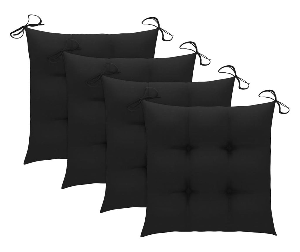 Градински столове с възглавници, 4 бр., Черен, Масивно дърво тиково дърво - 7