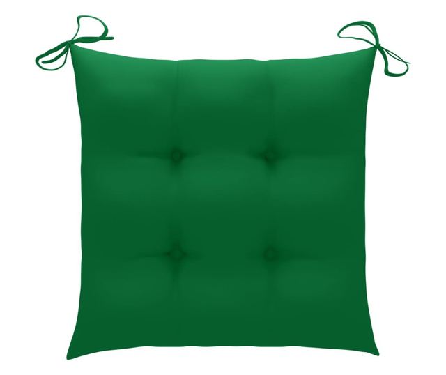 Градински столове с възглавници, 6 бр., Зелени, Масивно тиково дърво