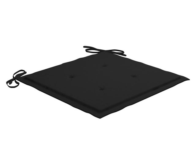 Градински столове с черни възглавници, 2 бр., Масивно тиково дърво