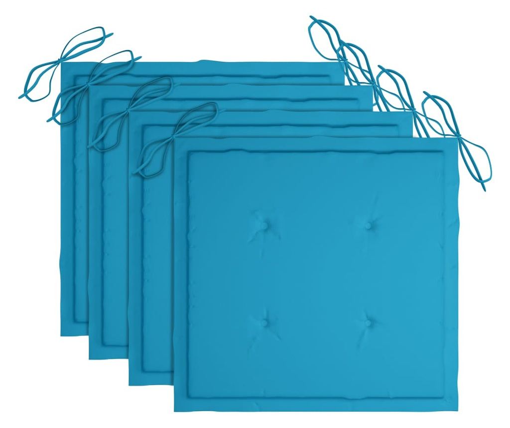 Градински столове със сини възглавници, 4 бр., Масивно дърво тиково дърво - 6