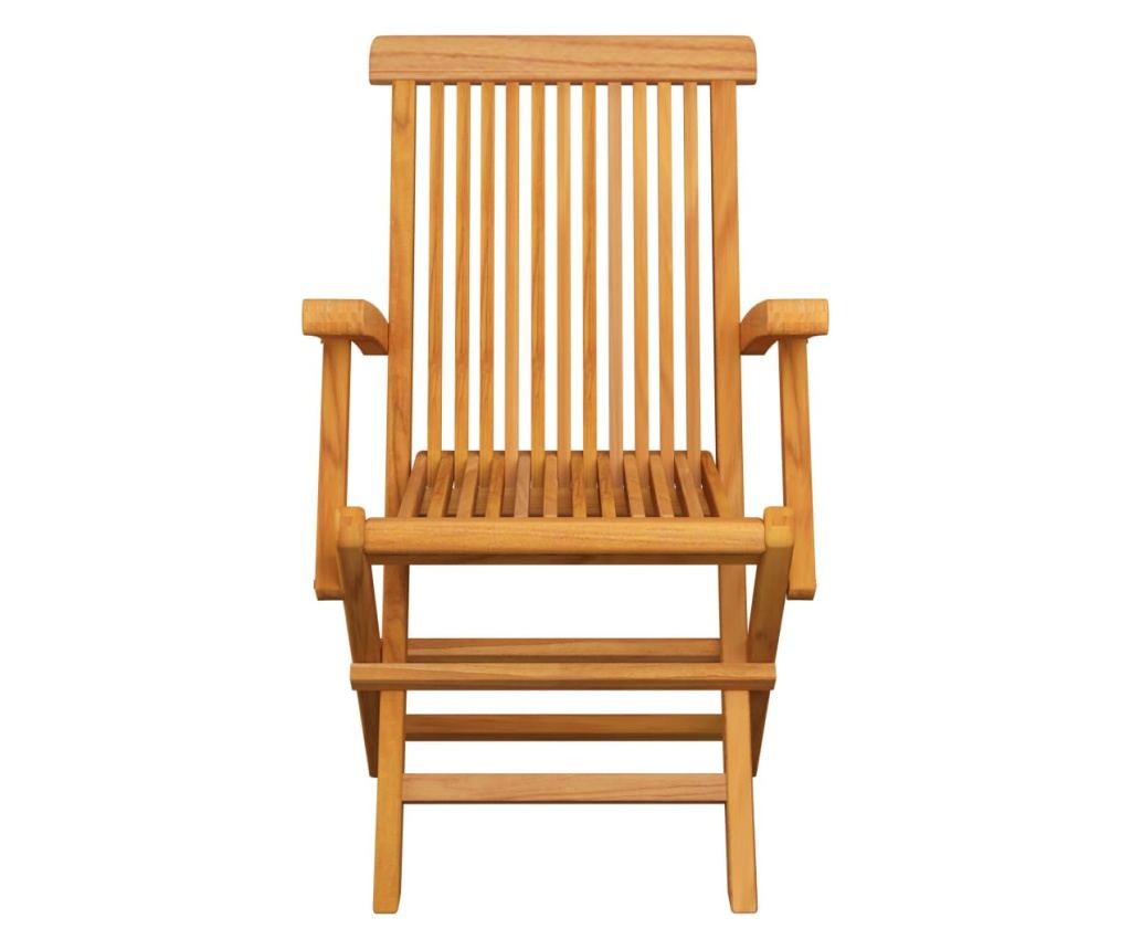 Градински столове, сиви карирани възглавници, 3 бр., Масивно тиково дърво - 4