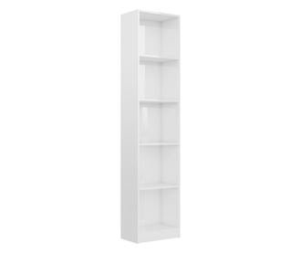 5-szintes magasfényű fehér forgácslap könyvszekrény 40x24x175cm