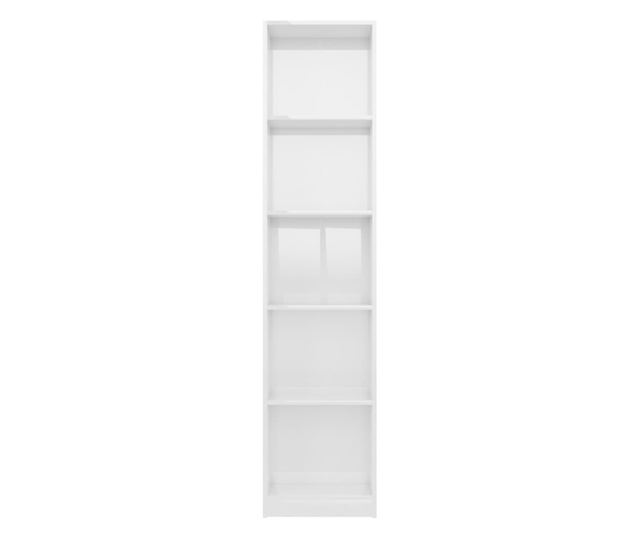 5-szintes magasfényű fehér forgácslap könyvszekrény 40x24x175cm