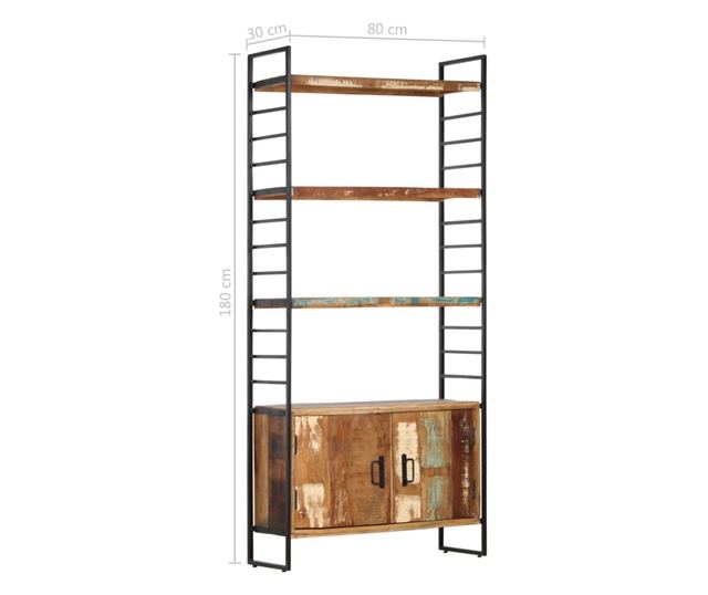 4 szintes tömör újrahasznosított fa könyvespolc 80x30x180 cm