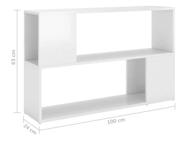 magasfényű fehér forgácslap könyvszekrény 100 x 24 x 63 cm