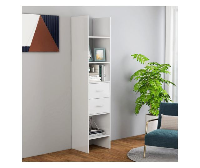 magasfényű fehér forgácslap könyvszekrény 40 x 35 x 180 cm