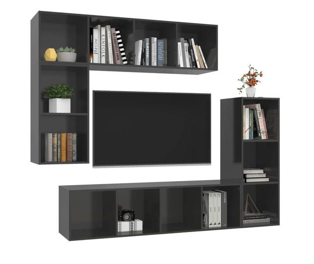 4-dijelni set TV ormarića visoki sjaj sivi od iverice
