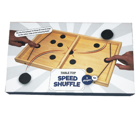 Joc de viteza, Speed Shuffle, cu tabla de joc si 10 pucuri din lemn - 40 cm x 25 cm