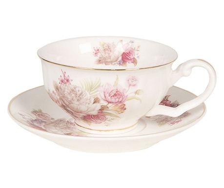 Vintage rózsa virágos porcelán csésze aljjal