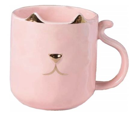 Керамична чаша Pufo Kitty, за чай, кафе, сок, 350 мл, розова