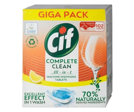 Tablete pentru masina de spalat vase Cif Complete Clean All-in-1 Lemon, 102 spalari