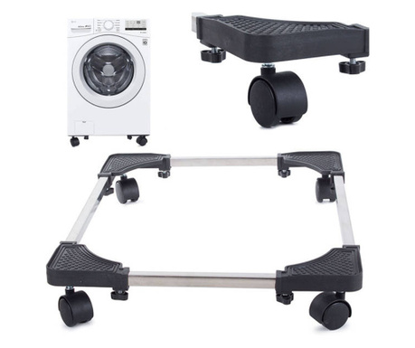 Нехлъзгаща се мобилна стойка с 4 колелца за пералня, сребристо / черно, 41 - 55 см