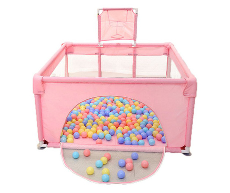 Tarc pentru copii, pentru interior/exterior, cu cos de basket, 123x123 cm, roz, buz