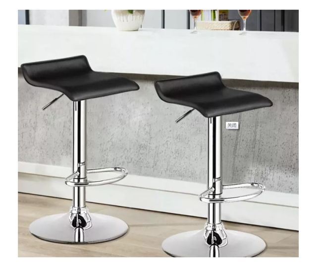 Scaun bar, bistro, salon, hidraulic, suport picioare, cu inaltime reglabila intre 65.5-87 cm, negru, buz