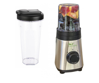 Blender DelCaffe Yoga Refresh, 2 recipiente cu capac 0.6l / 0.3l, putere 300W, 2 trepte viteza, inox