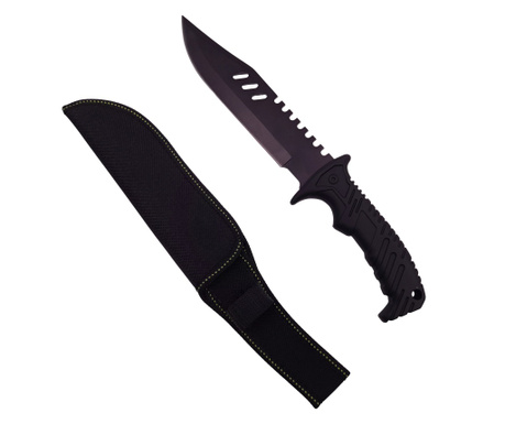 Cutit de vanatoare IdeallStore®, Tactical Rambo, 32 cm, negru, teaca inclusa