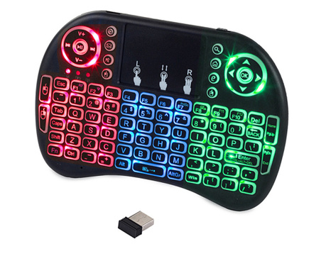 Мини QWERTY клавиатура с LED осветление, безжична, черна, 14,5x10x1,8 см