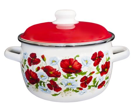 RAKI FLORANCE Oala emailata ruseasca 4l, D20cm, cu margine cromata si capac emailat