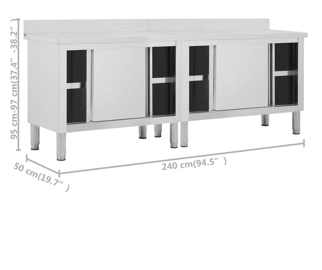 Radni stolovi s kliznim vratima 2 kom 240x50x(95-97)cm cm čelik