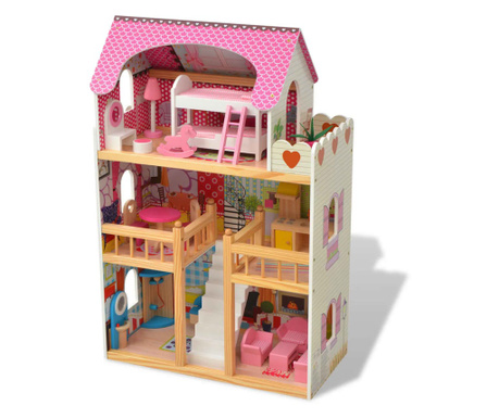 3-poziomowy domek dla lalek 60x30x90 cm, drewno