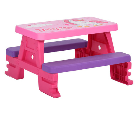 Masa de picnic pentru copii, cu banci, roz, 79x69x42 cm