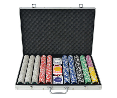 Zestaw do gry w pokera 1000 żetonów laserowych, aluminium