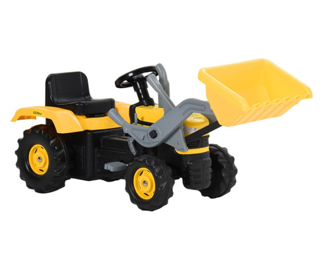 Traktor dziecięcy z łyżką koparki i pedałami, żółto-czarny