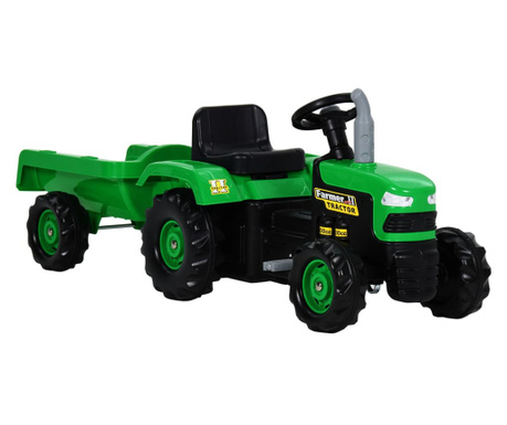 Traktor dziecięcy z pedałami i przyczepą, zielono-czarny