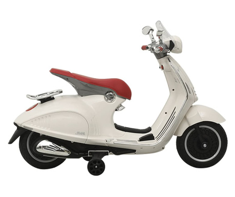 Zabawkowy motocykl elektryczny Vespa GTS300, biały