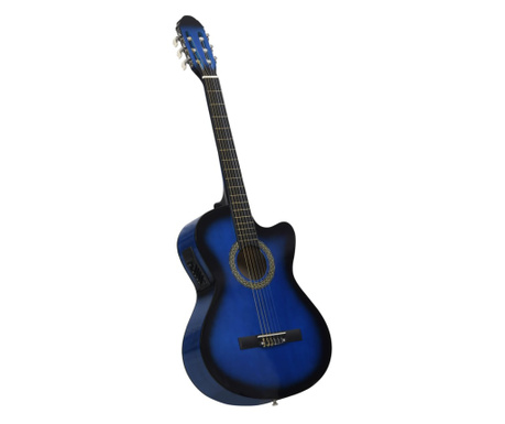 Folková akustická kytara s výřezem ekvalizér a 6 strun modrá