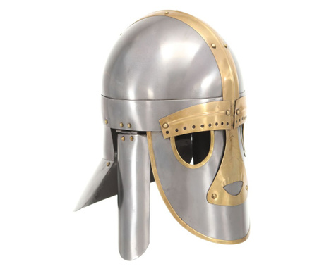 Средновековен шлем, антична реплика, ЛАРП, сребрист, стомана