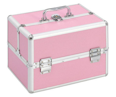 Куфар за гримове, 22x30x21 см, розов, алуминий